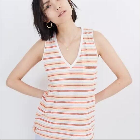 Madewell Striped Multi Whisper V Neck Tank - Picture 1 of 5